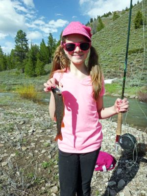 Paul's Granddaughter holding a Boneville cutthroat on Salt Creek